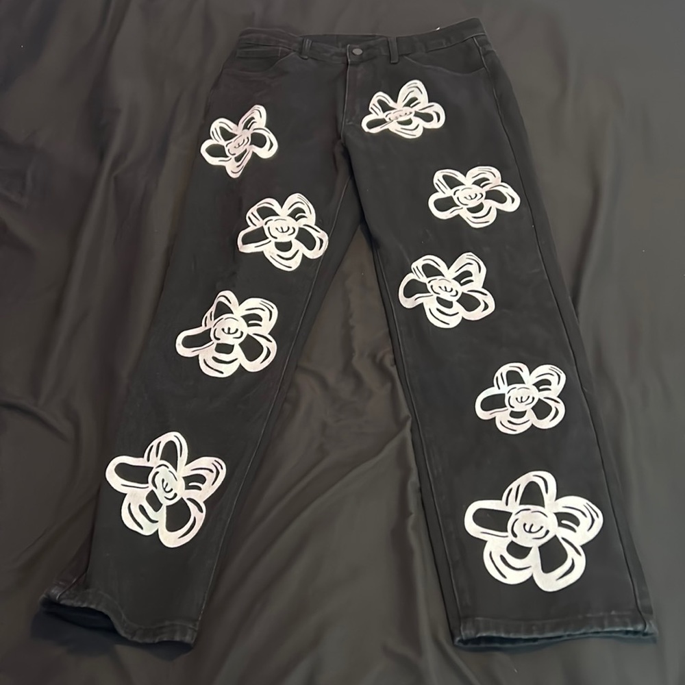 Fashionable baggy flower jeans Men size 34
